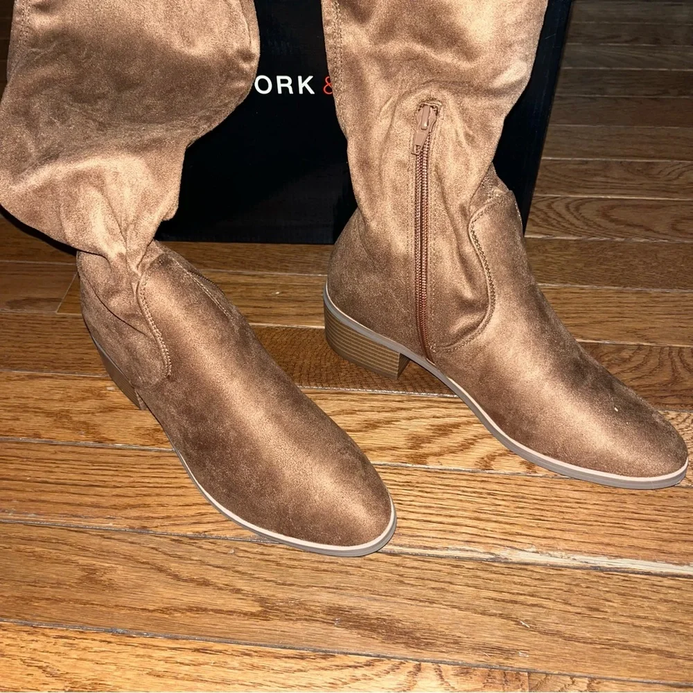 New York & Company Rana Faux Suede Tall Boots Cognac Brown Women’s Size 6